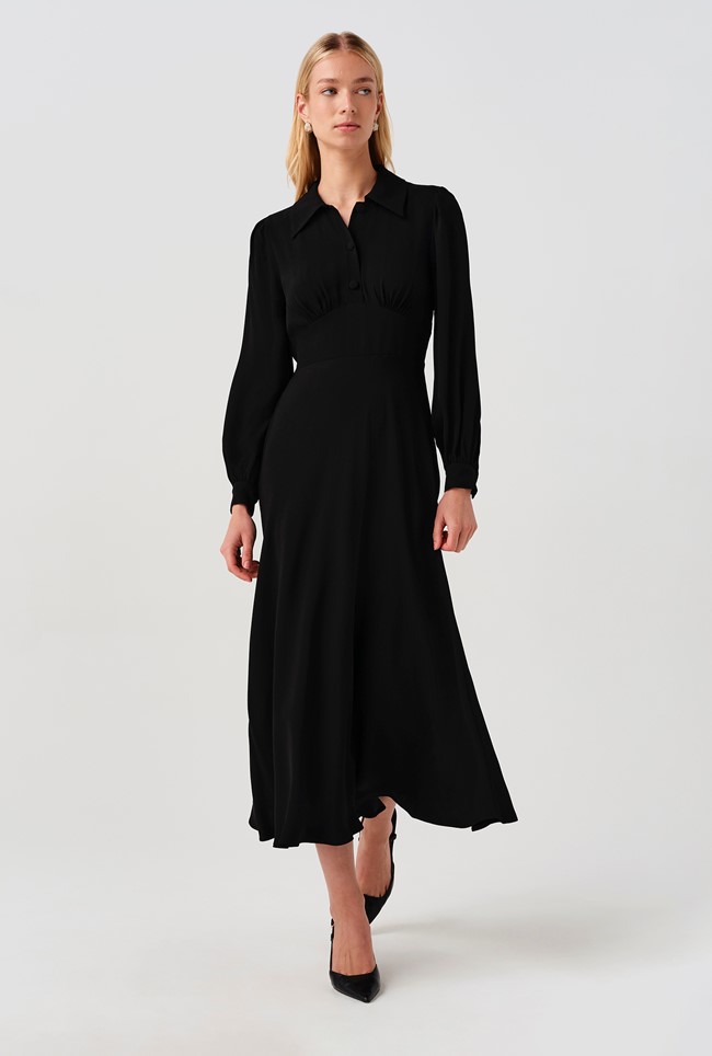 Wendy Crepe Collared Midi Dress