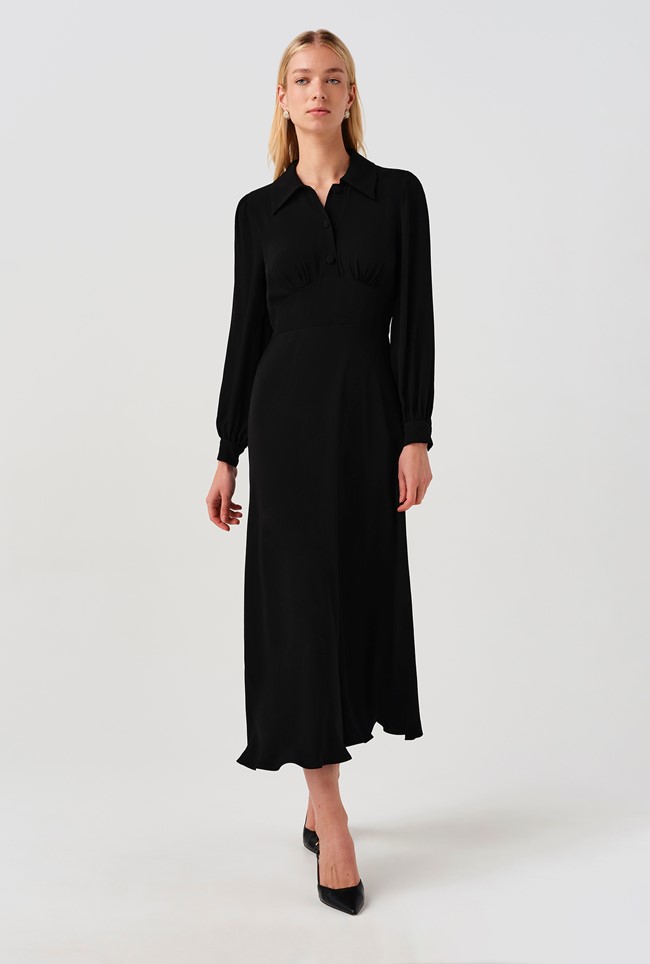 Wendy Crepe Collared Midi Dress