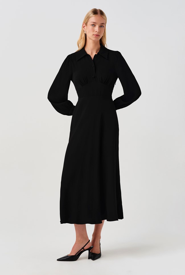 Wendy Crepe Collared Midi Dress