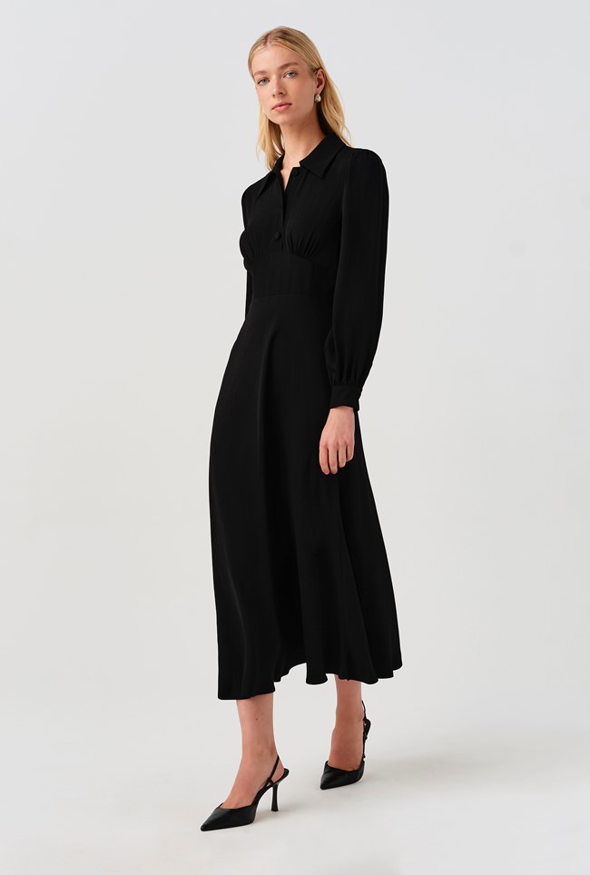 Wendy Crepe Collared Midi Dress