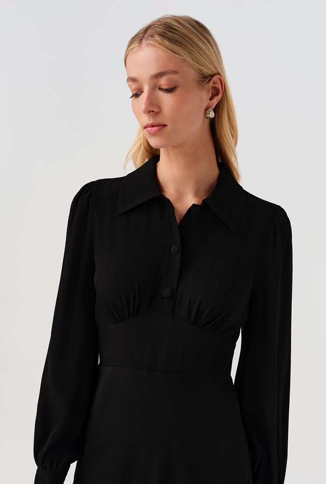 Wendy Crepe Collared Midi Dress