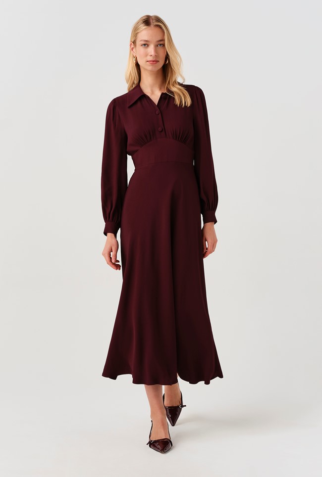 Wendy Crepe Collared Midi Dress