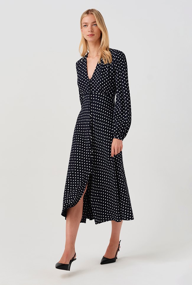 Francesca Spot Button Through Midi Dress