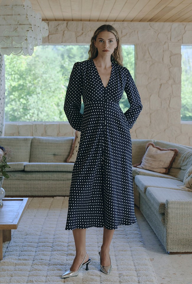 Francesca Spot Button Through Midi Dress