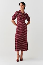 Elizabeth Polka Dot Crepe Midi Tea Dress