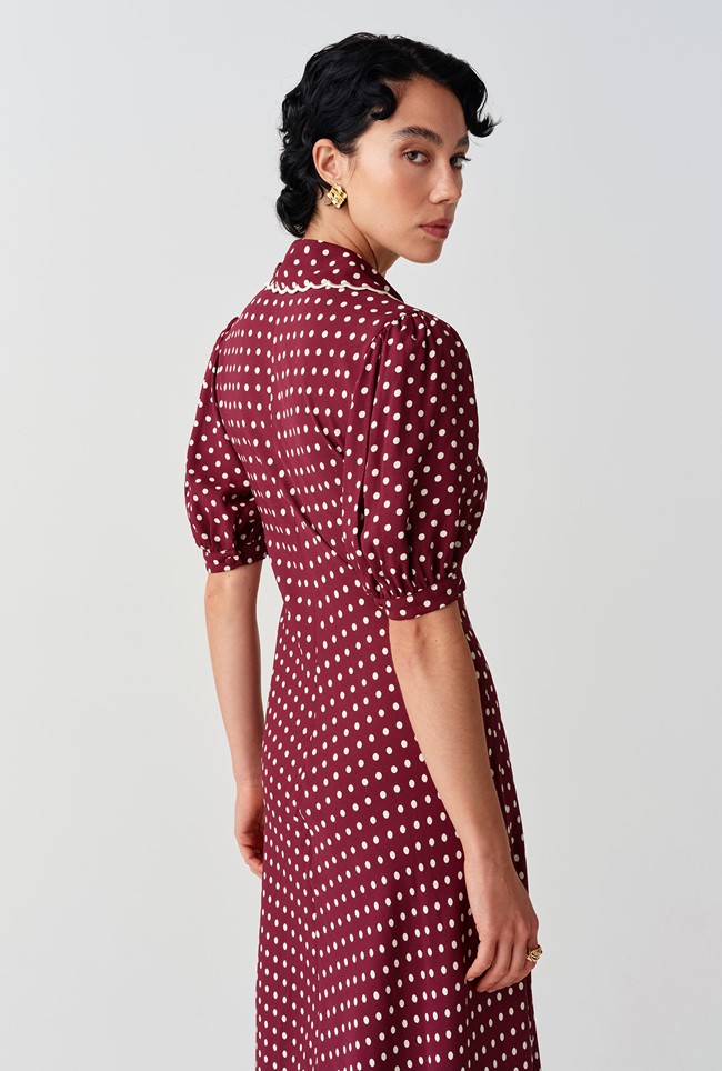 Elizabeth Polka Dot Crepe Midi Tea Dress