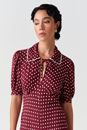 Elizabeth Polka Dot Crepe Midi Tea Dress