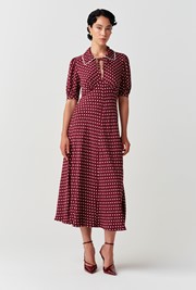 Elizabeth Polka Dot Crepe Midi Tea Dress