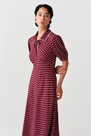 Elizabeth Polka Dot Crepe Midi Tea Dress