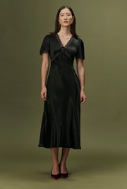 Olive Satin Midi Dress