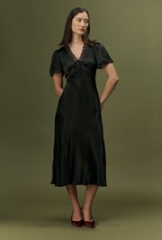 Olive Satin Midi Dress