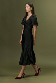 Olive Satin Midi Dress
