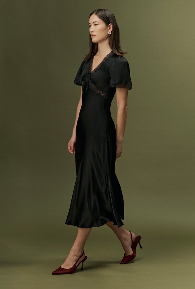 Olive Satin Midi Dress