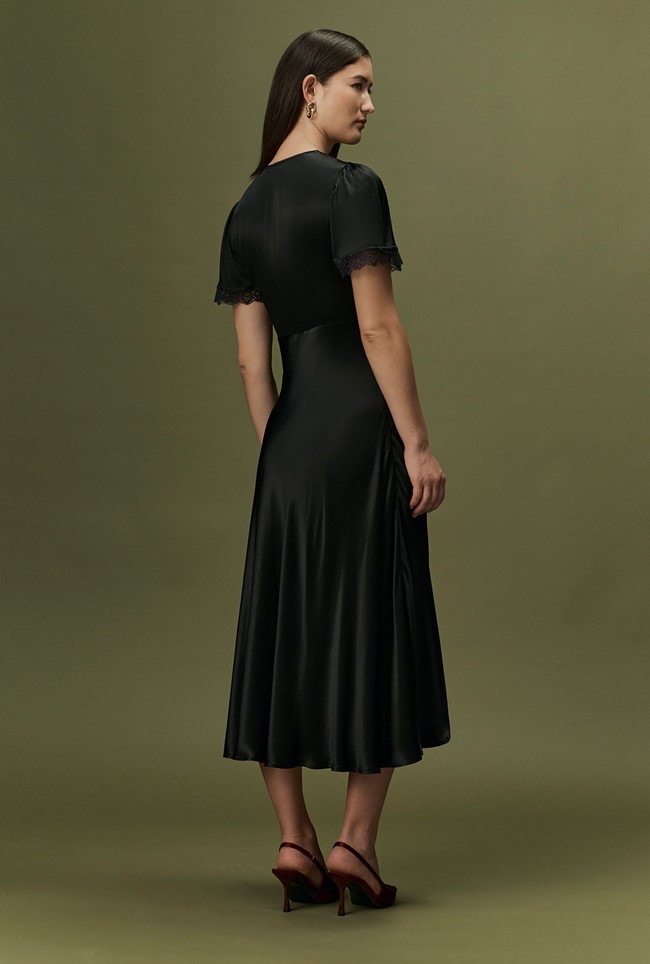 Olive Satin Midi Dress