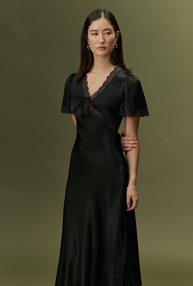 Olive Satin Midi Dress