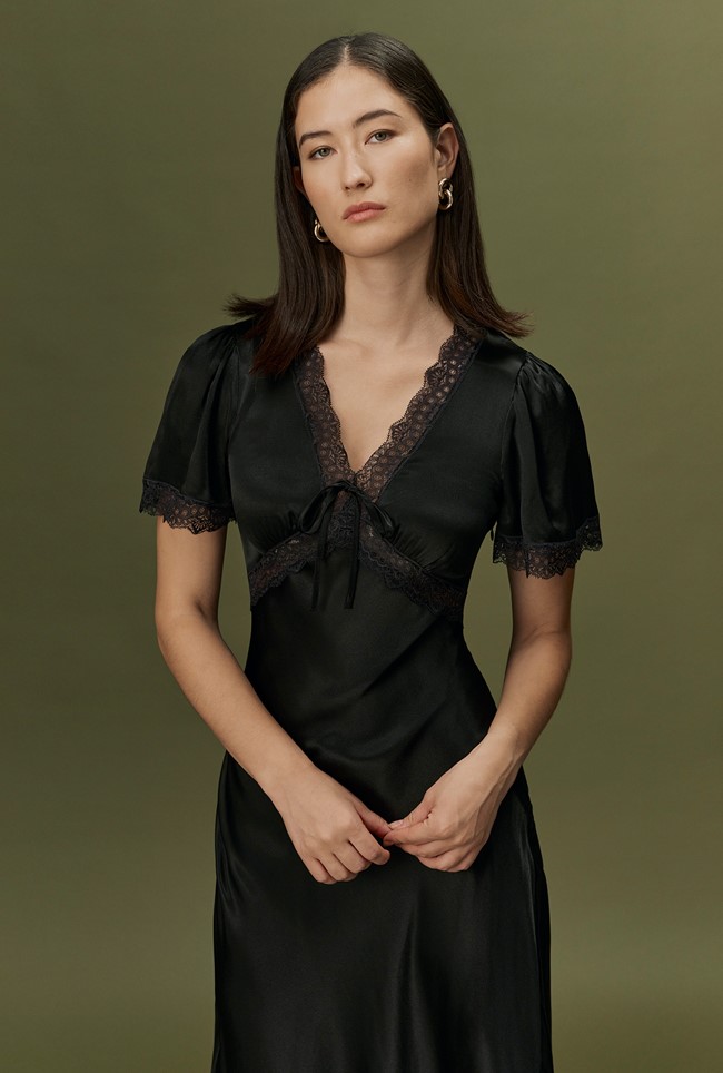 Olive Satin Midi Dress