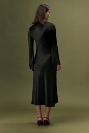 Flori V-Neck Lace Trim Satin Midi Dress