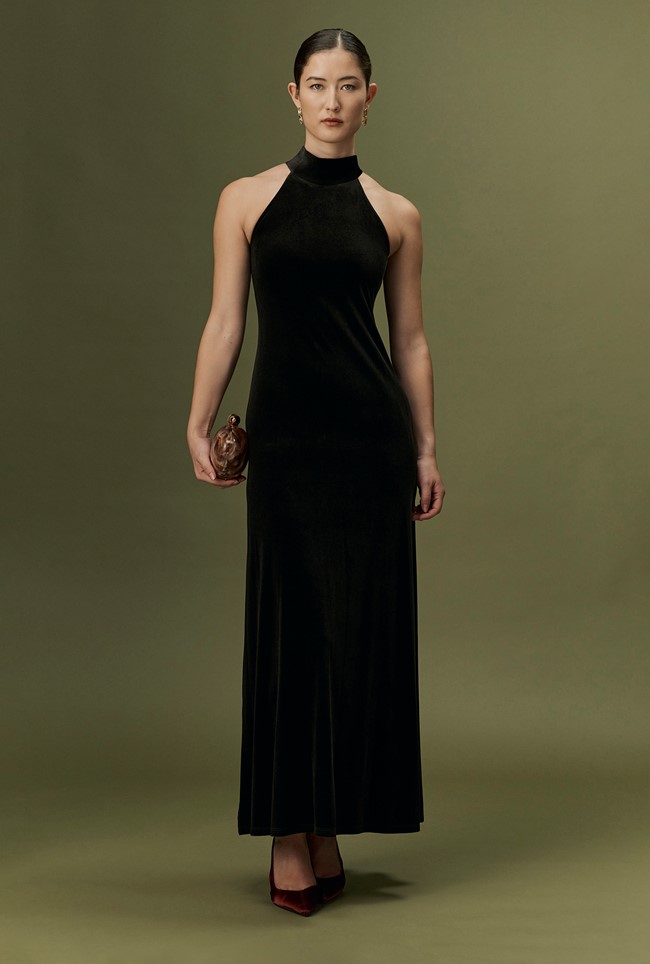 Amy High Neck Velvet Maxi Dress