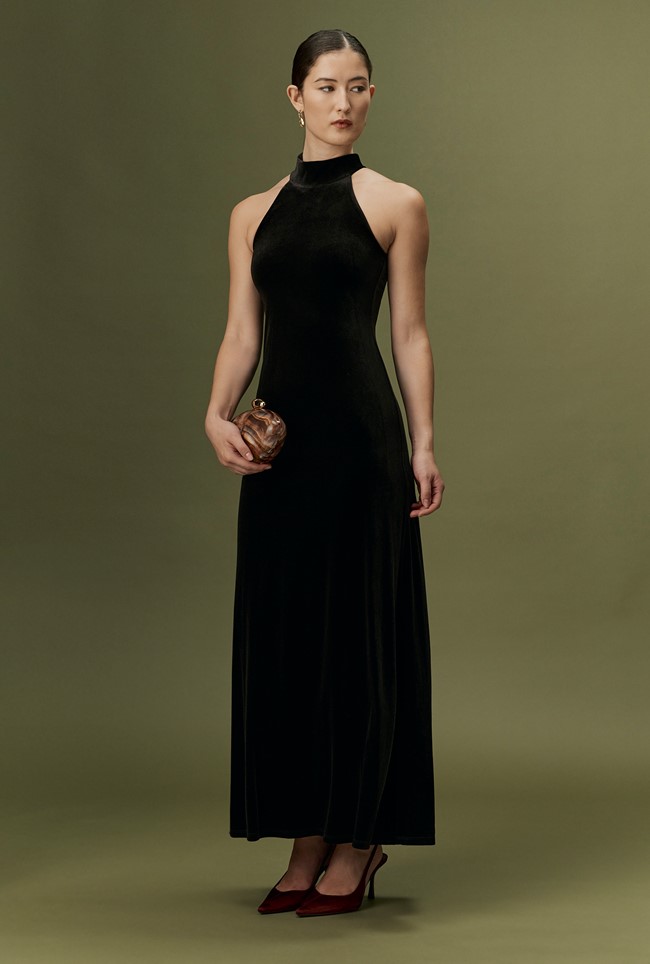 Amy High Neck Velvet Maxi Dress