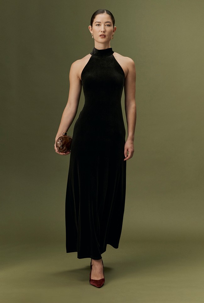 Amy High Neck Velvet Maxi Dress