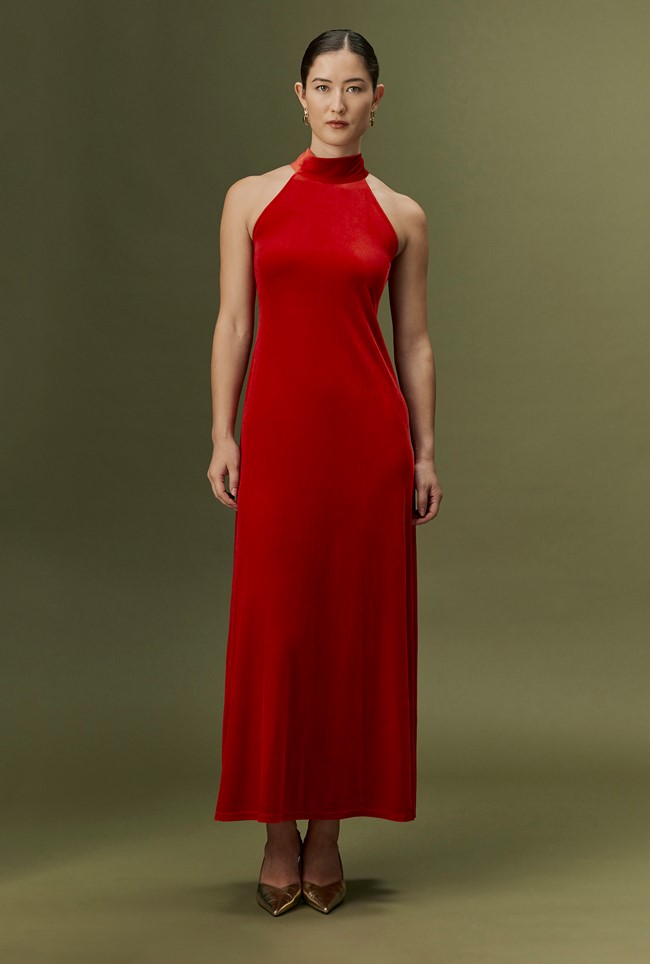 Amy High Neck Velvet Maxi Dress
