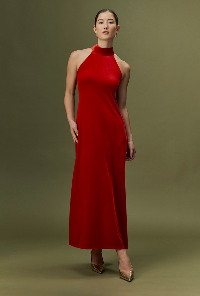Amy High Neck Velvet Maxi Dress