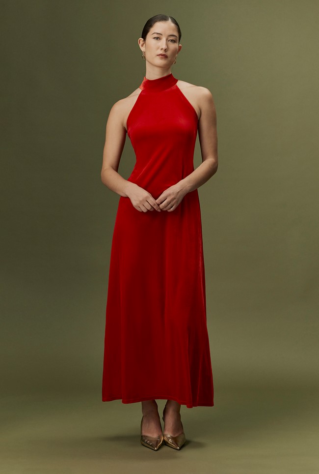 Amy High Neck Velvet Maxi Dress