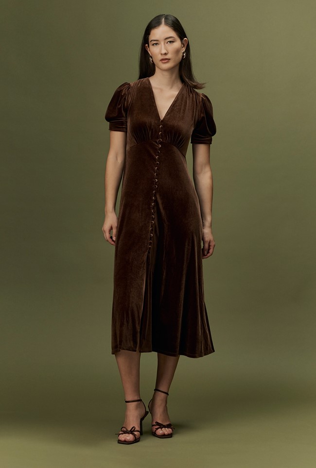 Madison Velvet Button Through Midi Dress