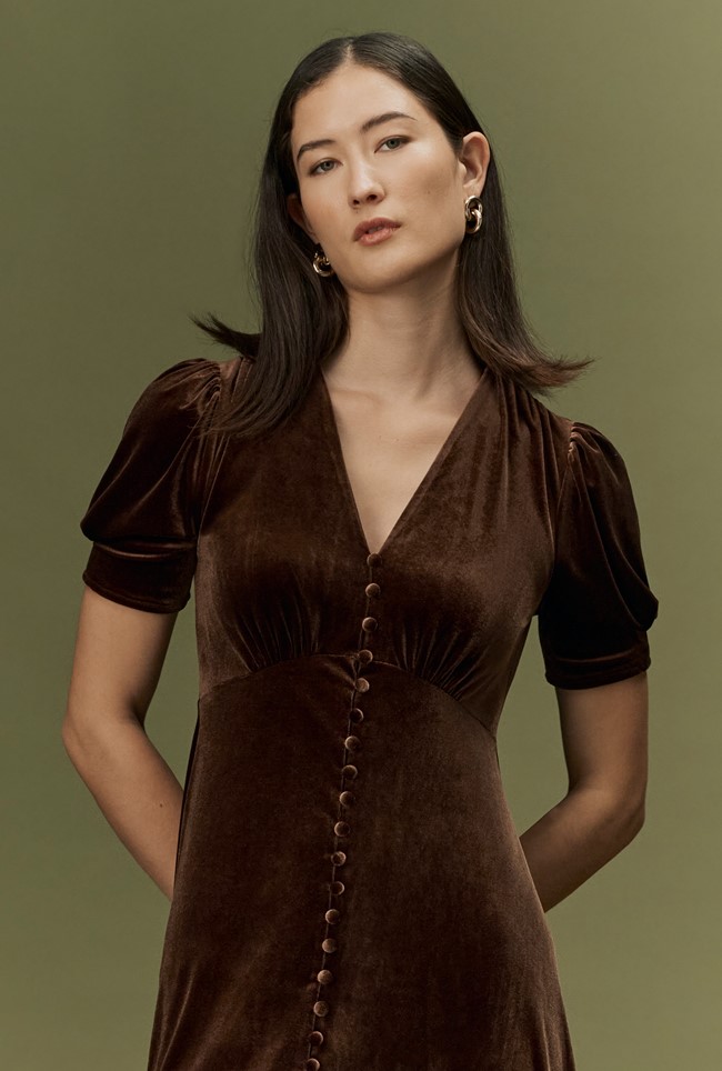 Madison Velvet Button Through Midi Dress