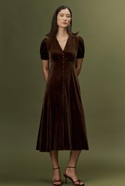 Madison Velvet Button Through Midi Dress