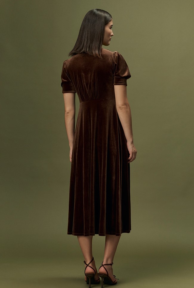 Madison Velvet Button Through Midi Dress