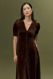 Madison Velvet Button Through Midi Dress
