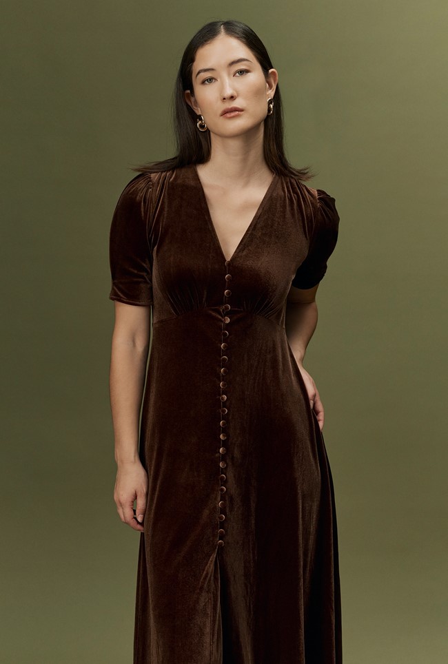 Madison Velvet Button Through Midi Dress