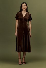 Madison Velvet Button Through Midi Dress