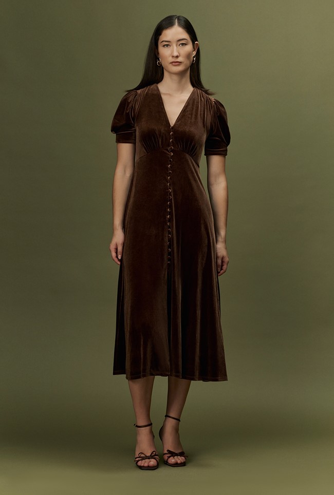 Madison Velvet Button Through Midi Dress