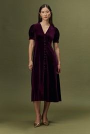 Madison Velvet Button Through Midi Dress