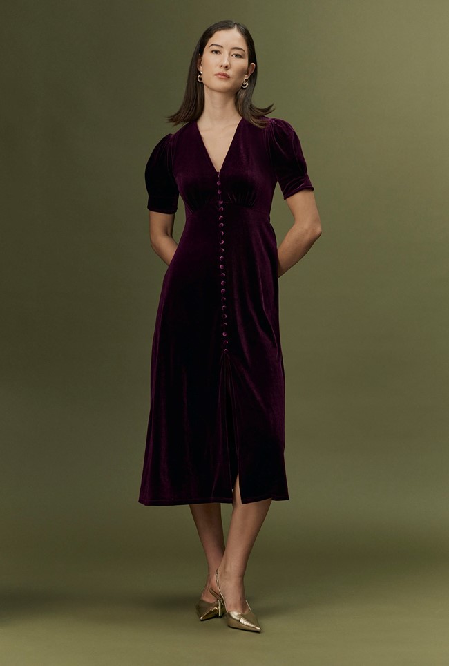 Madison Velvet Button Through Midi Dress