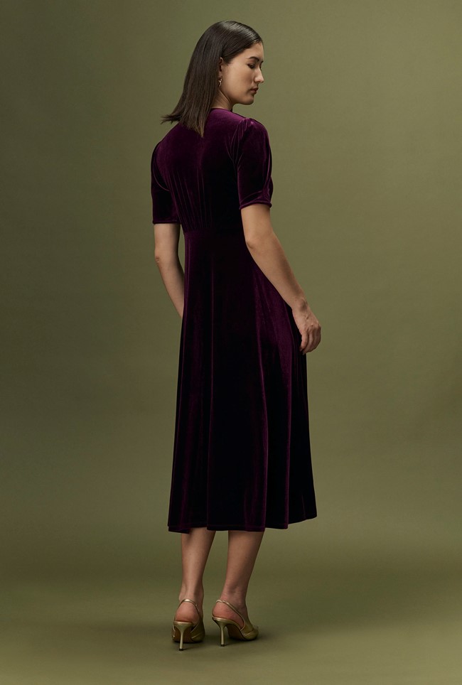 Madison Velvet Button Through Midi Dress