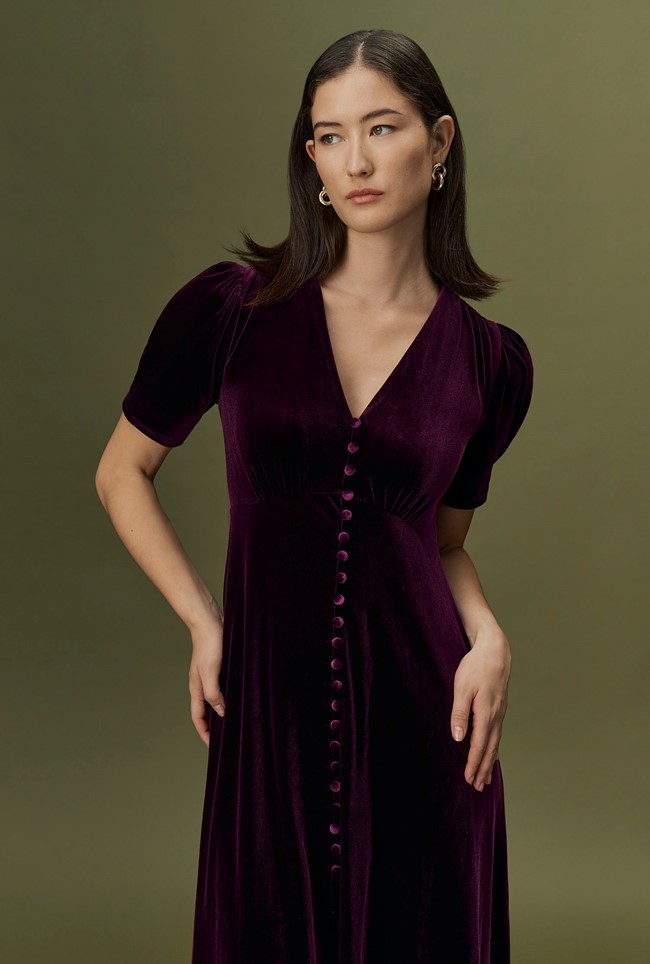 Madison Velvet Button Through Midi Dress