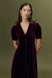 Madison Velvet Button Through Midi Dress