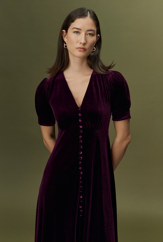 Madison Velvet Button Through Midi Dress