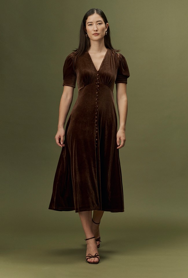 Madison Velvet Button Through Midi Dress