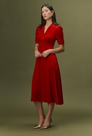 Ella Velvet V Neck Midi Dress