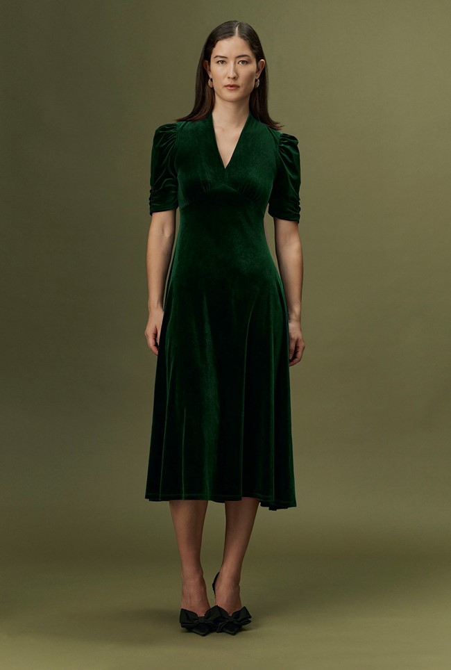 Ella Velvet V Neck Midi Dress