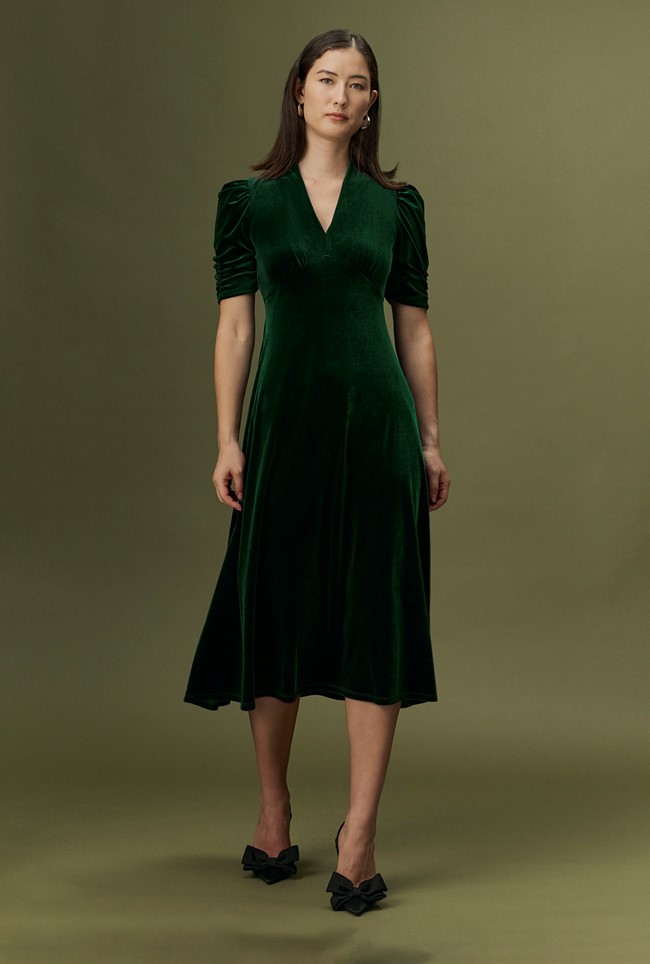 Ella Velvet V Neck Midi Dress