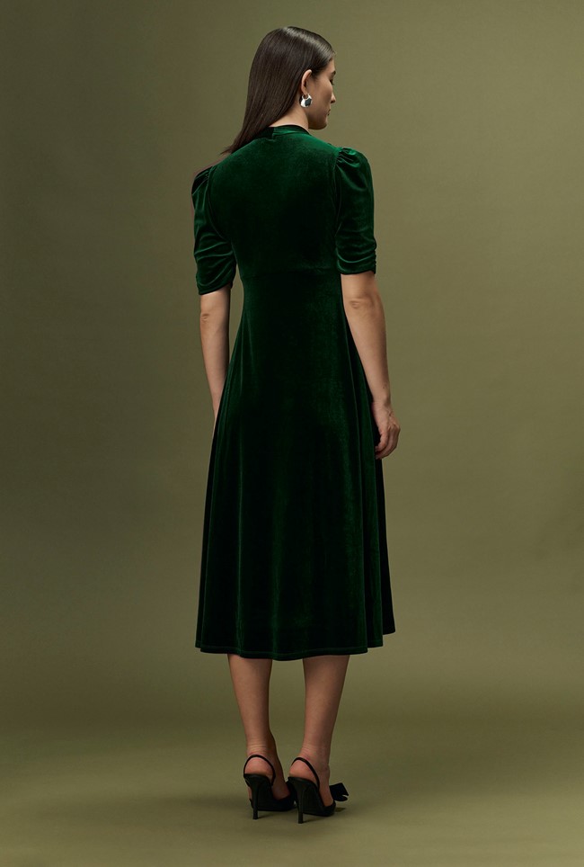 Ella Velvet V Neck Midi Dress