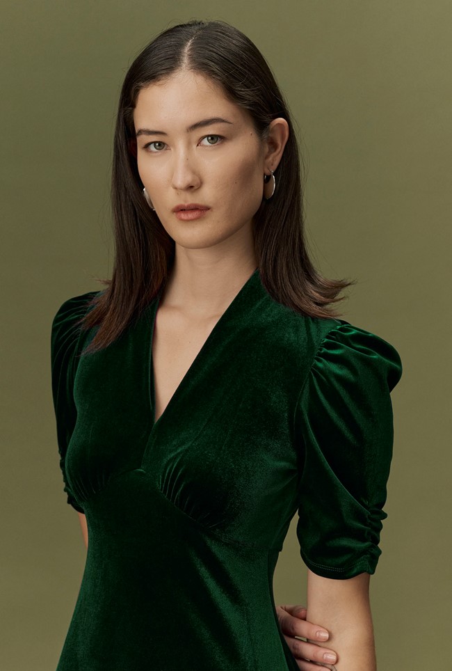 Ella Velvet V Neck Midi Dress