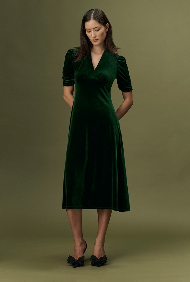 Ella Velvet V Neck Midi Dress