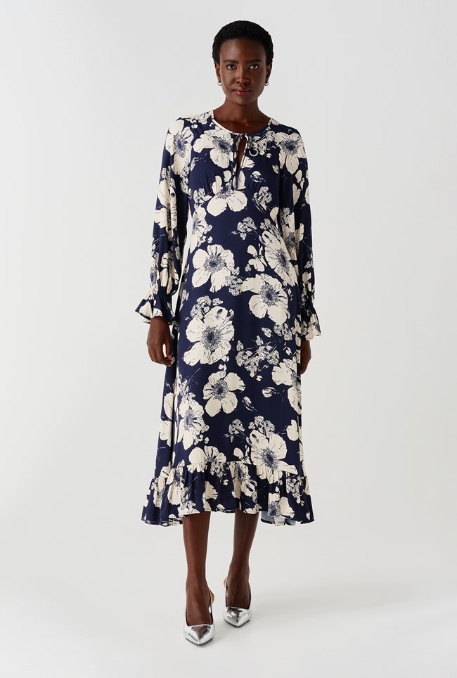 Georgie Tie Neck Crepe Midi Dress