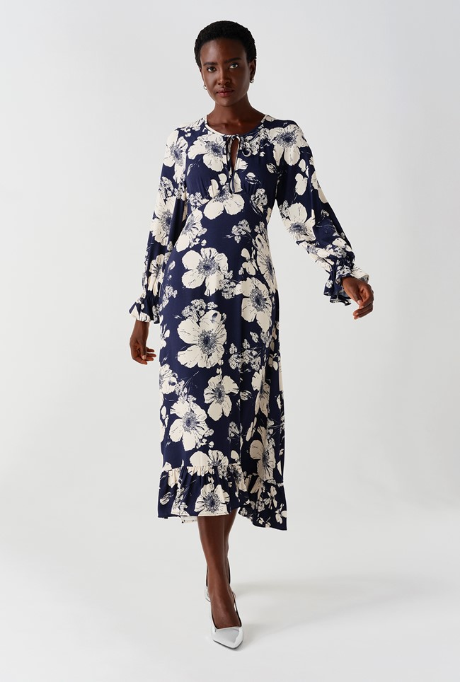 Georgie Tie Neck Crepe Midi Dress